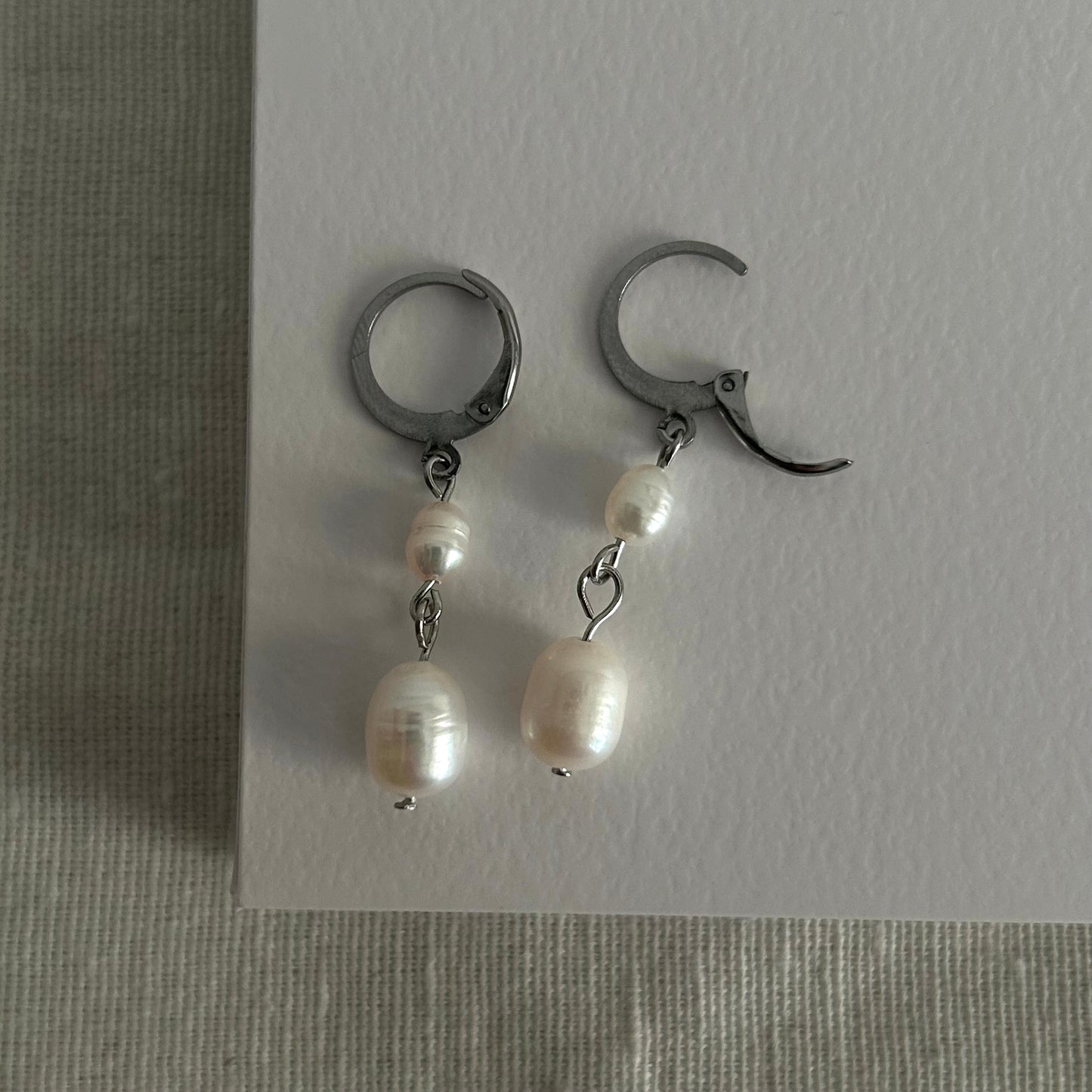 Double Pearl Earrings Silver -New Collection