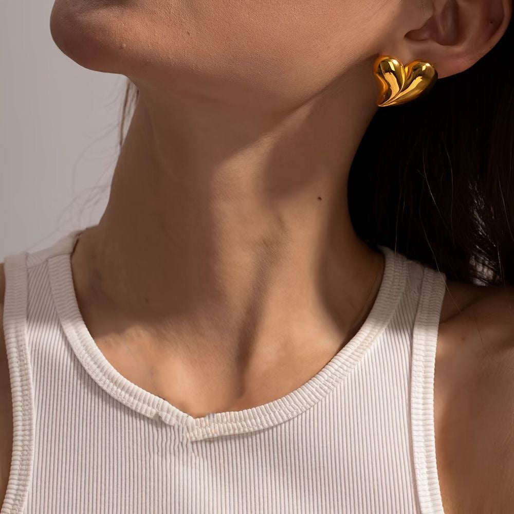 Chunky Heart Earrings Gold