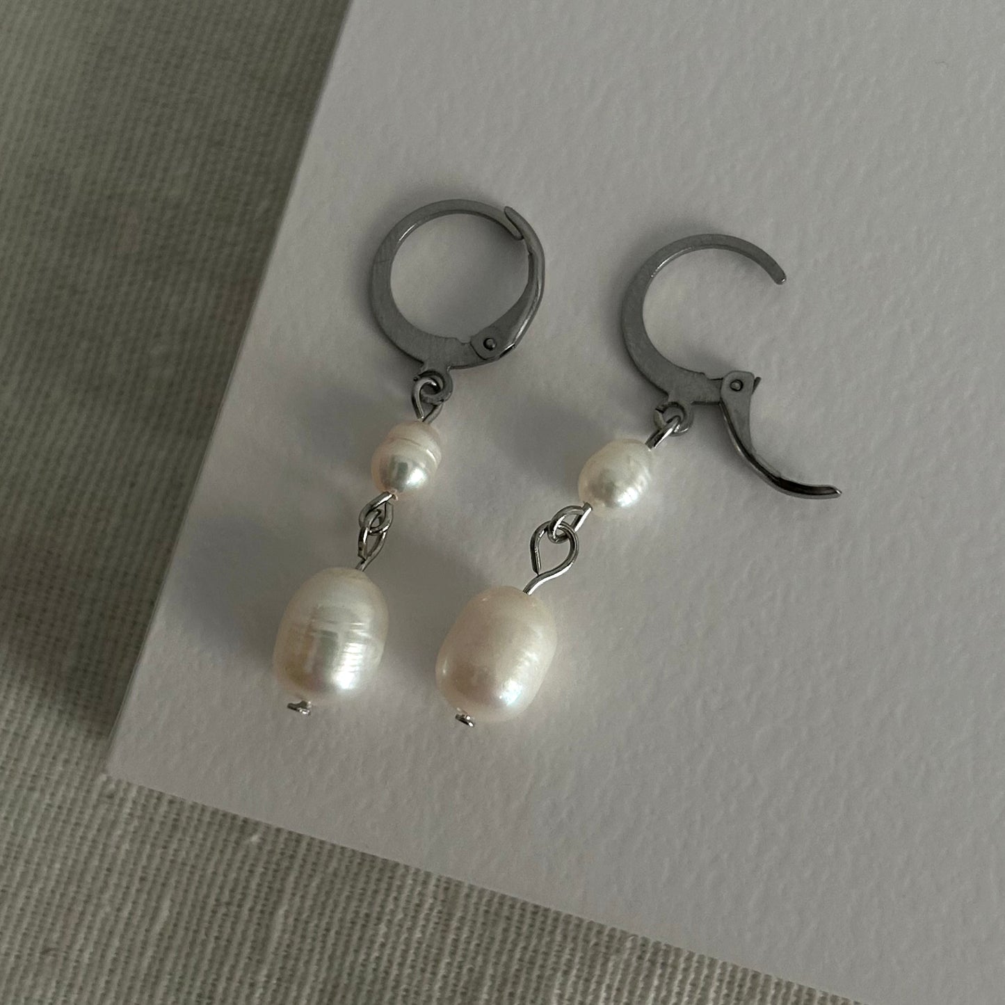 Double Pearl Earrings Silver -New Collection