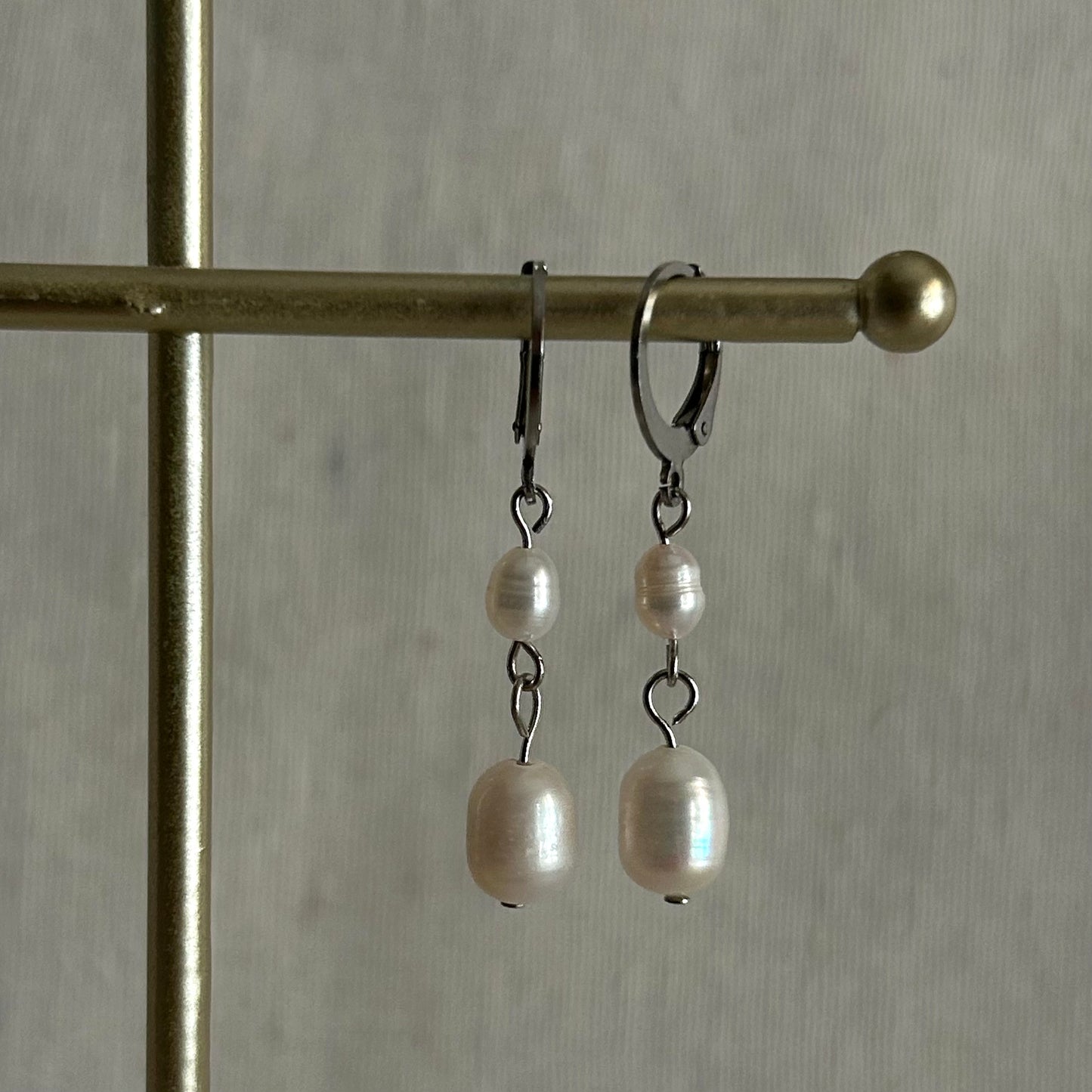 Double Pearl Earrings Silver -New Collection