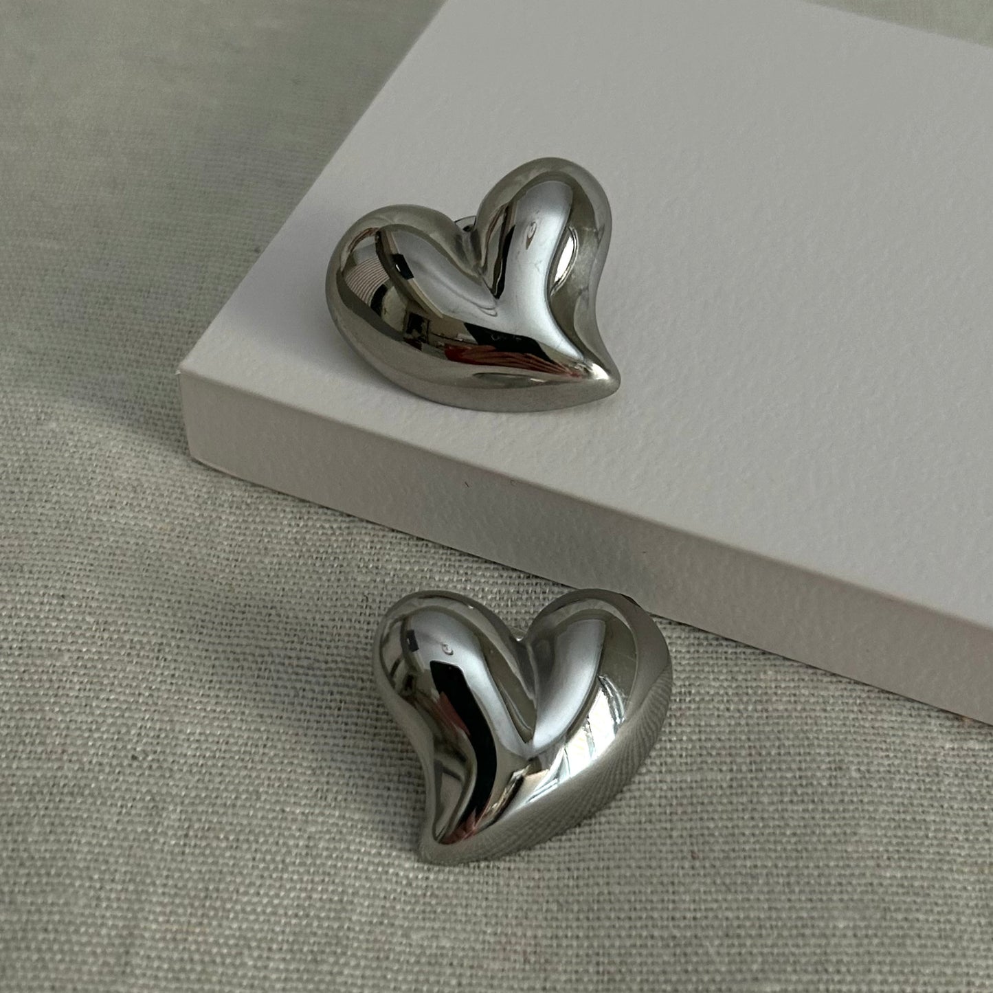 Chunky Heart Earrings Silver